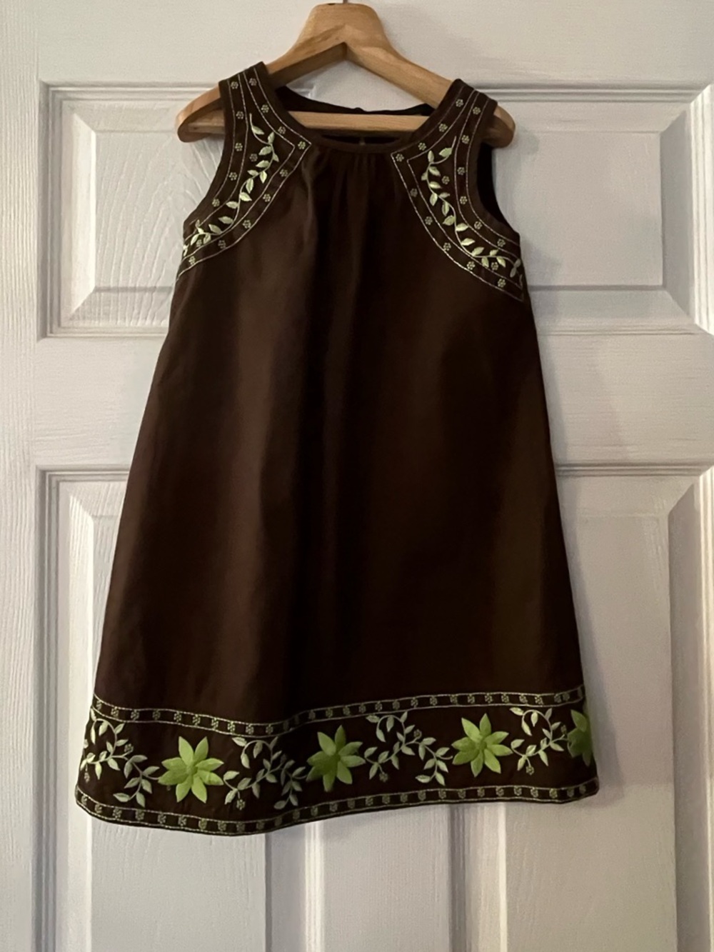 100% Cotton Sleeveless Dress Lime Green Floral Embroidery